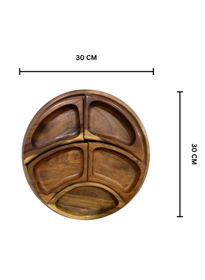 Round snack dish with five compartments, made of natural wood. - Image 3